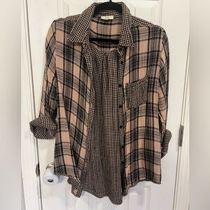 Plaid and Gingham Button-Up Shirt